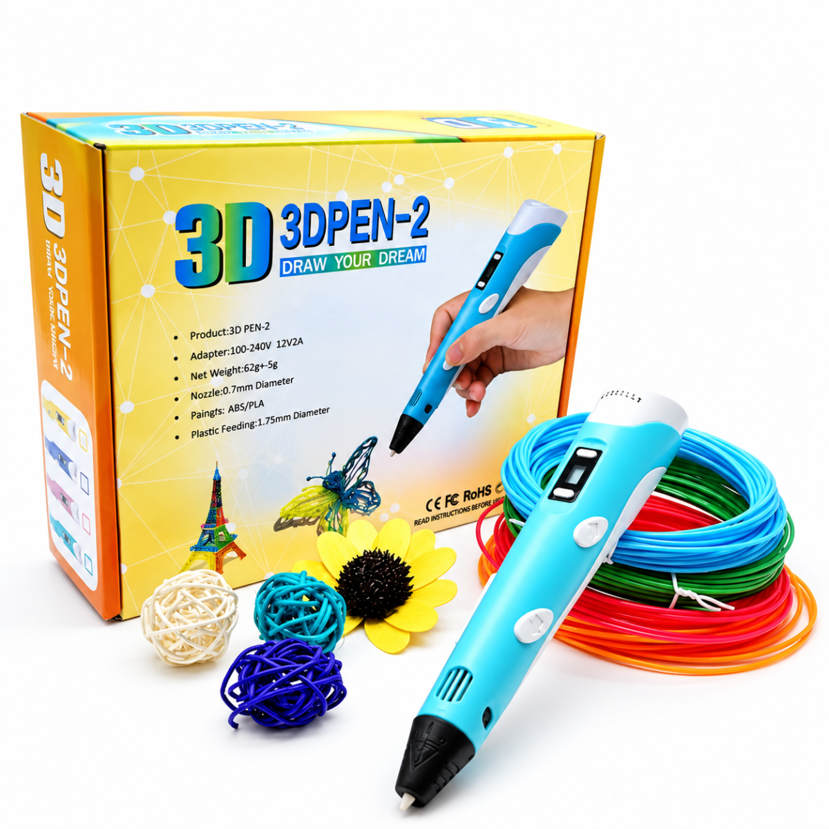قلم طراحی سه بعدی 3D PEN-2 اورجینال نمایشگر دار با تنظیم سرعت و فیلامنت PLA و ABS